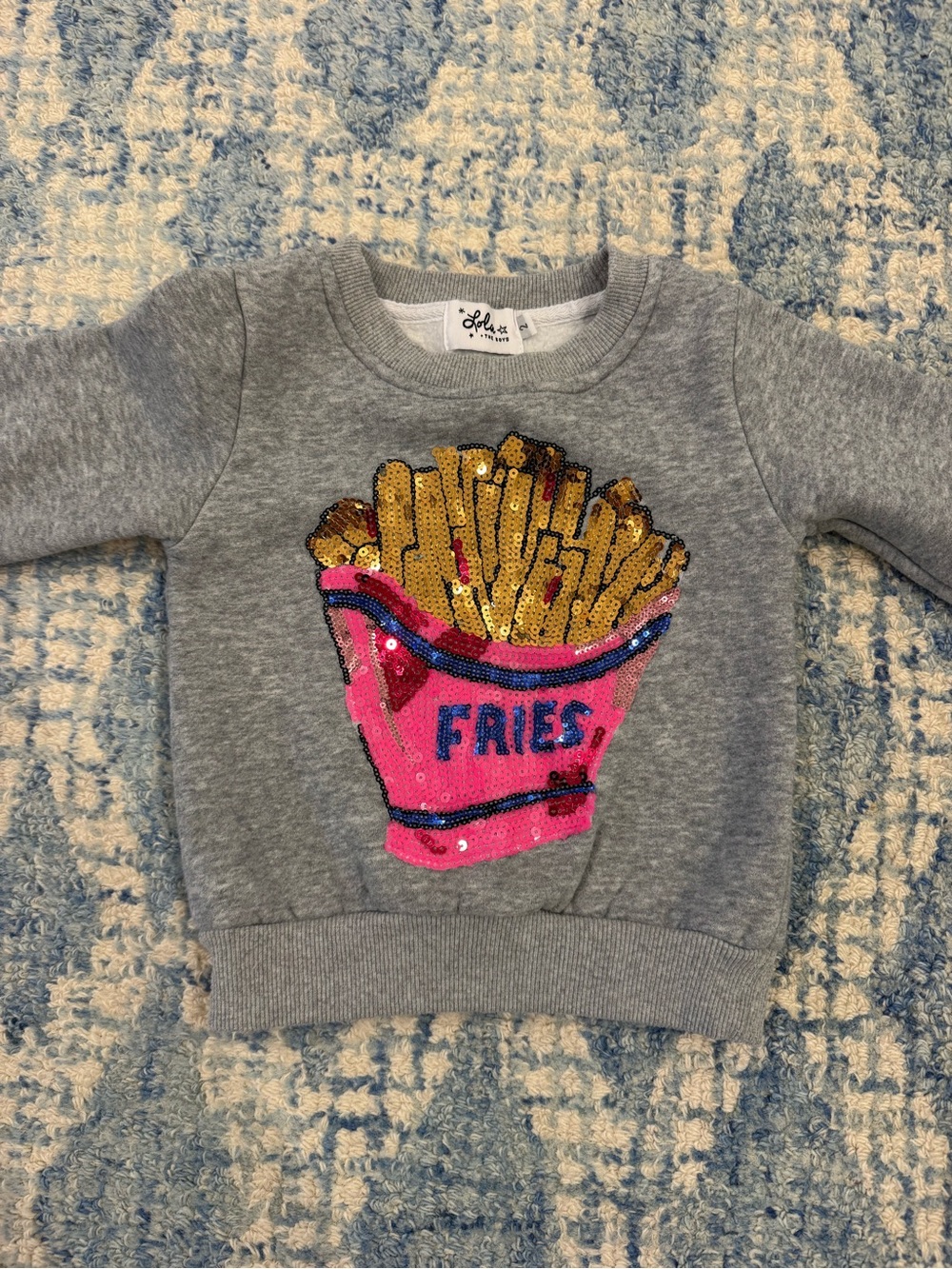 Lola + The Boys Sequin French Fries Sweatshirt Girls Size 2